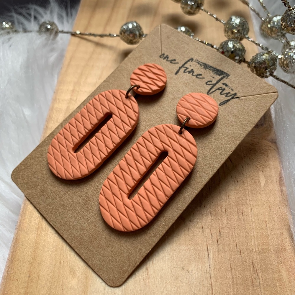 Textured Orange Dangle Clay Earrings